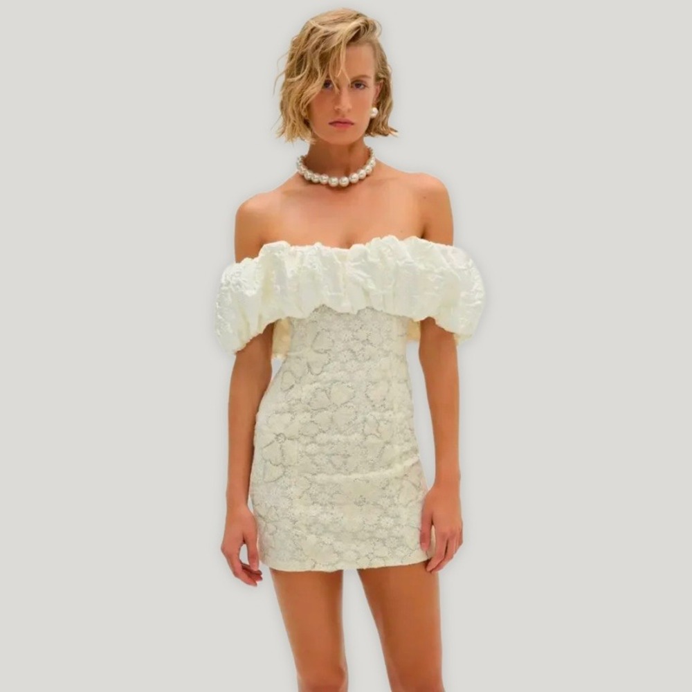 NWT For Love & Lemons Snowflake Daisy Mini Dress Ivory Sequin Lace Size Small